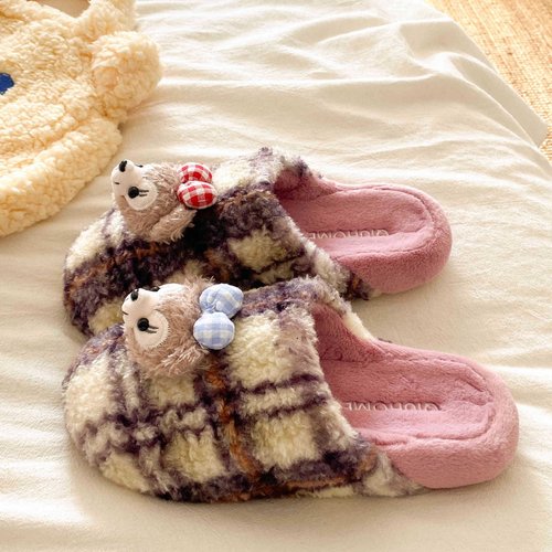 毛绒保暖厚底可爱小熊毛毛拖鞋