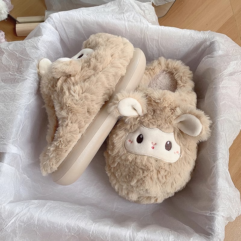 外穿毛毛绒保暖可爱小羊棉拖鞋