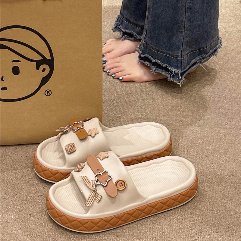 俏绘可爱五角星纽扣厚底凉拖鞋