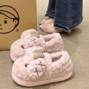 可爱蝴蝶结狗狗棉拖鞋女冬季软底月子鞋包跟毛绒保暖防滑居家棉鞋