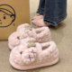 包跟毛绒保暖防滑居家棉鞋 软底月子鞋 女冬季 可爱蝴蝶结狗狗棉拖鞋