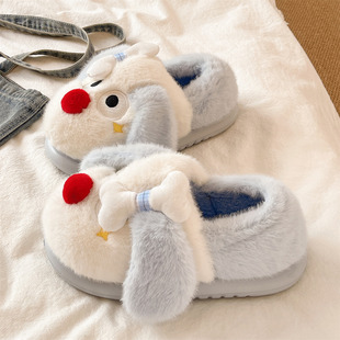 可爱小狗骨头棉拖鞋女冬季厚底防滑毛绒保暖居家室内包跟月子棉鞋