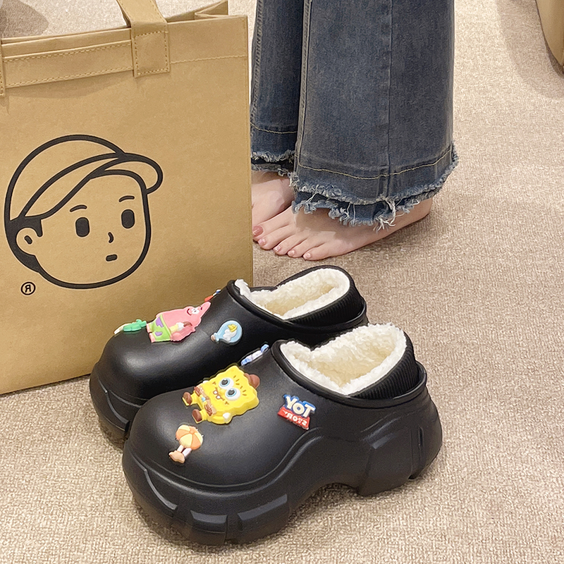 可爱卡通增高包跟棉鞋