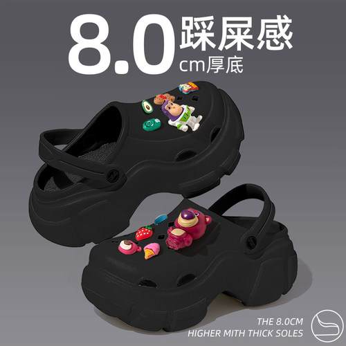 可爱小熊厚底高跟包头洞洞鞋