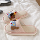 可爱斑点狗亚麻拖鞋女四季室内居家防滑软底吸汗透气舒适地板拖鞋