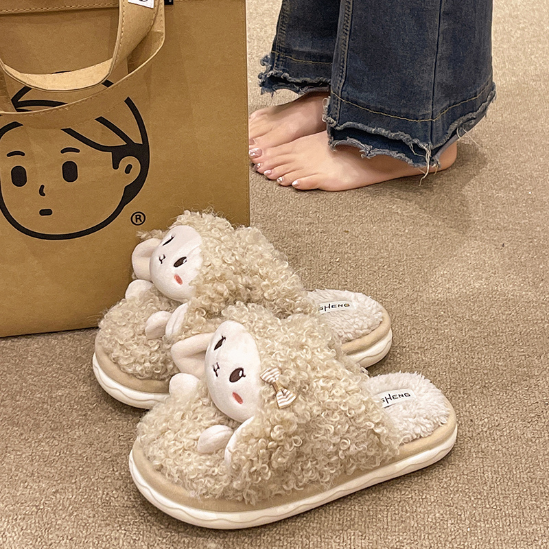 可爱小羊保暖毛绒棉拖鞋