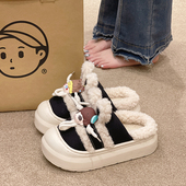 棉拖鞋 外穿可爱女孩兔耳朵家居室内防滑加绒毛毛保暖拖鞋 女款 冬季