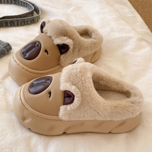 俏绘可爱卡皮巴拉防水毛毛拖鞋
