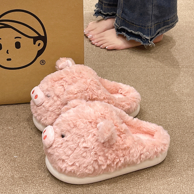 可爱小猪毛绒保暖棉拖鞋