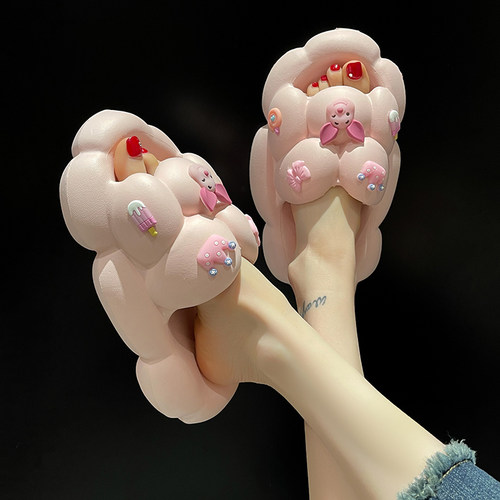 可爱小猪雨花石厚底防滑凉拖鞋