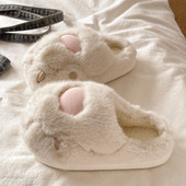 包头保暖毛绒防滑厚底学生室内居家棉拖鞋 可爱猫爪毛毛拖鞋 女冬季