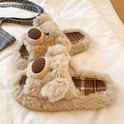 俏绘可爱卡通小熊开口毛毛拖鞋