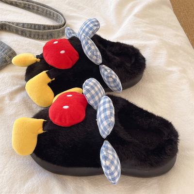 俏绘可爱厚底卡通保暖毛毛拖鞋