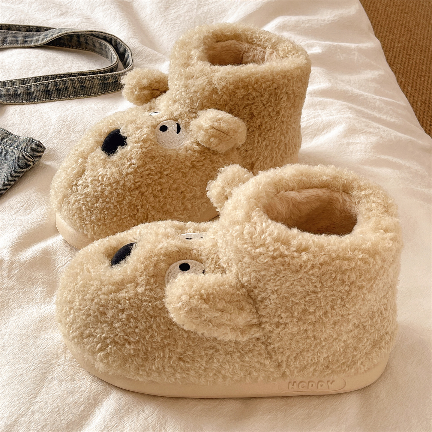 俏绘卡通可爱小狗厚底包跟棉鞋