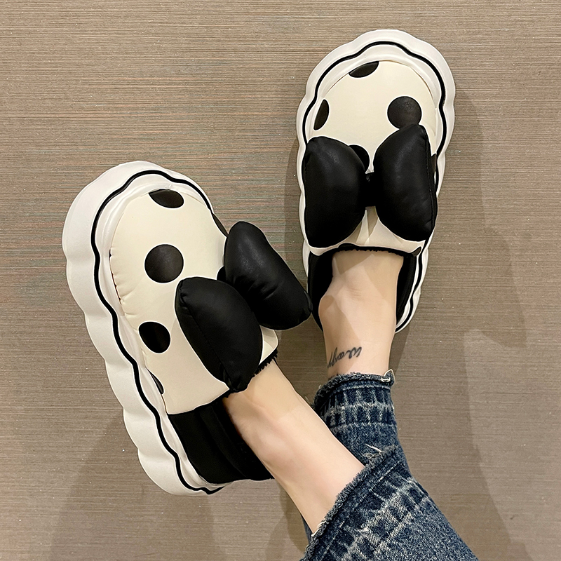 可爱波点蝴蝶结加绒防水包跟棉鞋