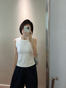 wenlustore夏季新款百搭弹力棉质圆领背心无袖上衣女
