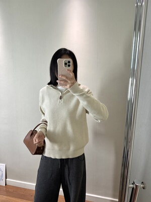 wenlustore冬季新款连帽设计半拉链百搭连帽毛衣外套女