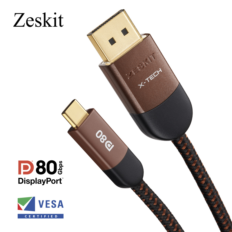 Zeskit Vesa认证DP80Gbps 2.1 USB-C转DisplayPort 16K8K双线软线