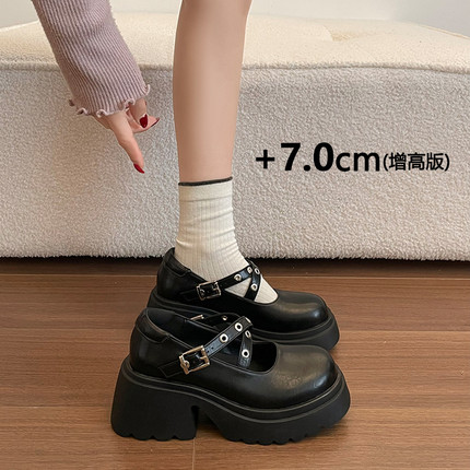 法式厚底玛丽珍鞋女春季学院风松糕小皮鞋增高7cm小个子粗跟单鞋