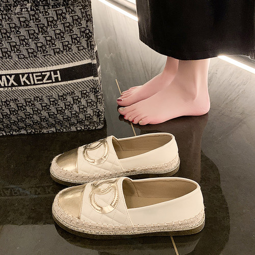 平底渔夫鞋小香风亚麻草编豆豆鞋