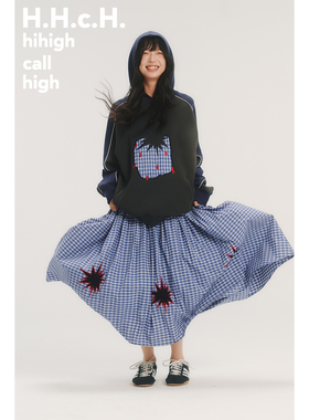 HHCH口海 AW25 手绘草莓格纹贴布绣连帽撞色长袖卫衣