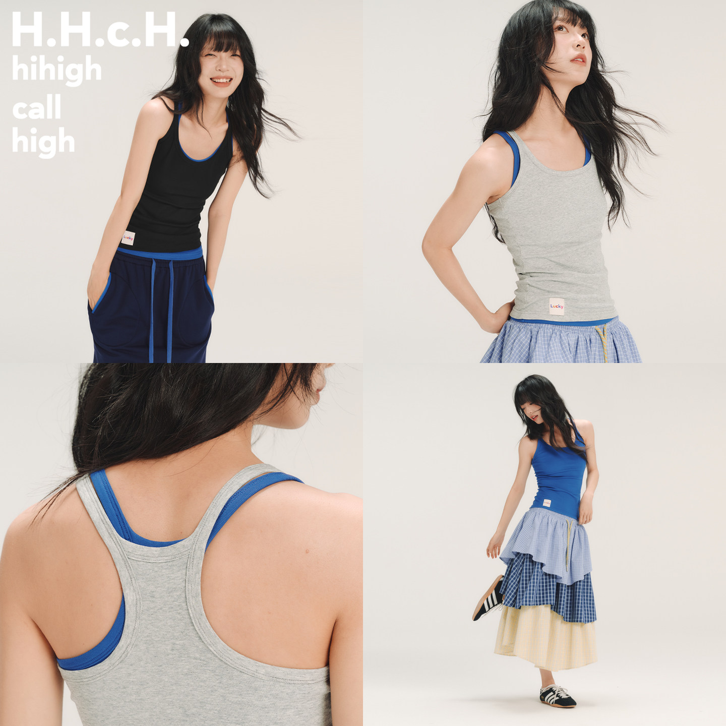 HHCH口海 SS26 复古多色细肩带弹力修身工字吊带背心女夏