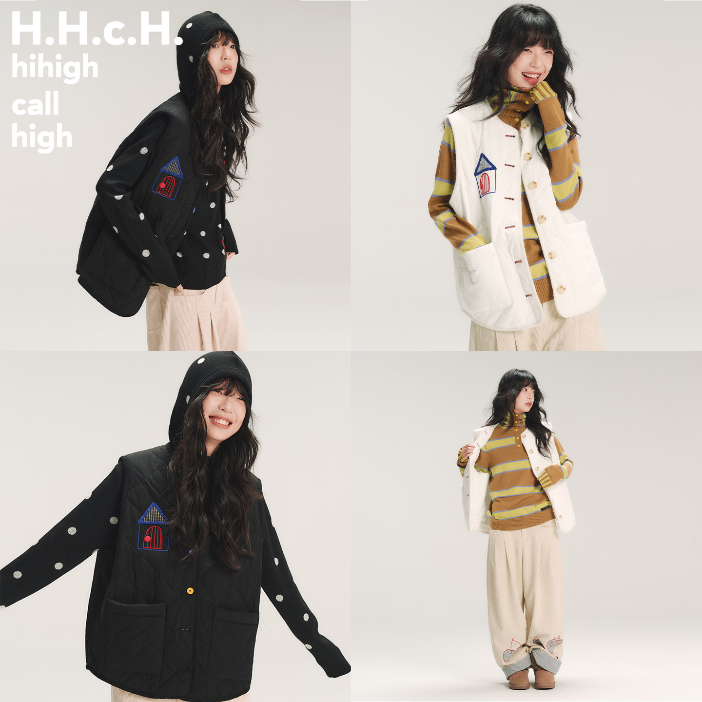 HHCH口海 AW25 彩色房子贴布立体撞色绣花薄棉服马甲小外套
