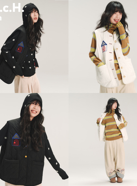 HHCH口海 AW25 彩色房子贴布立体撞色绣花薄棉服马甲小外套