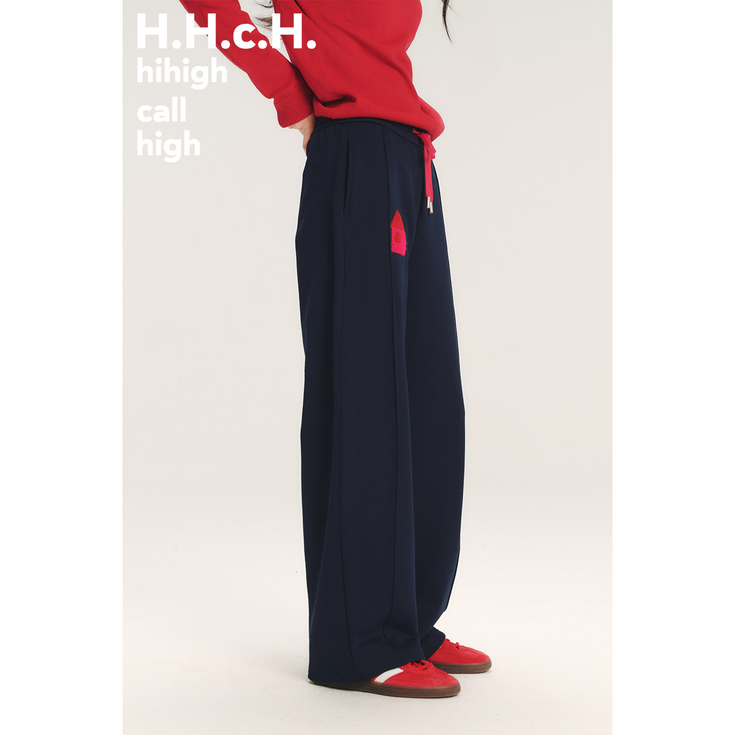 HHCH口海 SS26 小房子立体撞色毛巾绣松紧腰香蕉裤休闲裤卫裤