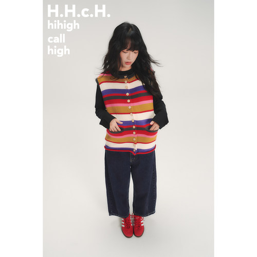 HHCH口海 AW26 彩色条纹提花棉腈混纺无袖针织马甲开衫小外套