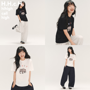 HHCH口海 SS26 Lucky大象贴布绣条纹撞色圆领直筒凉感落肩短袖T恤