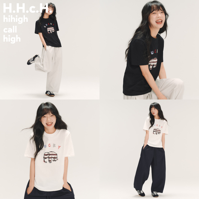 HHCH口海 SS26 Lucky大象贴布绣条纹撞色圆领直筒凉感落肩短袖T恤