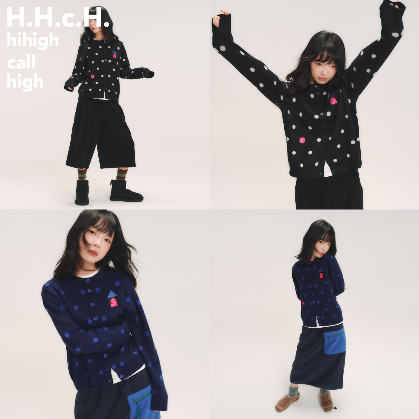 HHCH口海 AW26 小房子绣花羊毛混纺波点提花针织毛衣开衫小外套