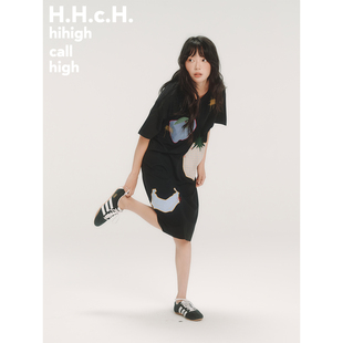 T恤连衣裙 水果图案格纹撞色贴布绣直筒宽松短袖 HHCH口海 25SS