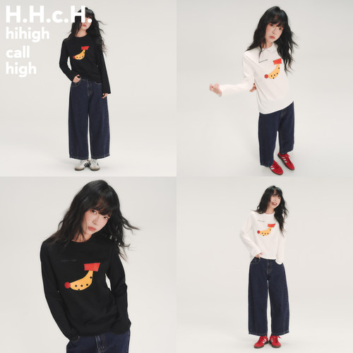 HHCH口海 AW26 波点香蕉印花圆领正肩直筒黑白长袖T恤
