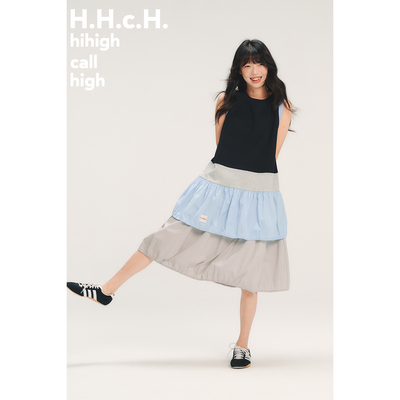 HHCH口海 SS26 Lucky标蓝色撞色拼接双裙摆无袖连衣裙
