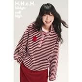 HHCH口海 AW25 红房子立体绣花彩色扣子撞色条纹半开领摇粒绒卫衣