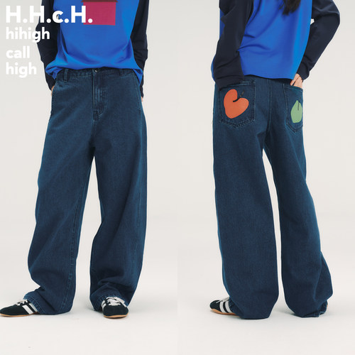 HHCH口海 AW26 苹果印花复古洗水蓝弯刀牛仔长裤