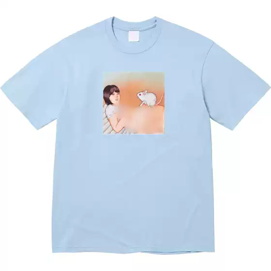 25Ss Mouse Tee Character Mouse Print Oil Painting Short-Sleeved Round Neck T-Shirt for Men and Women Pure Cotton Bottoming Shirt