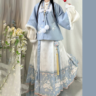 一夕笙歌原创【柠檬兔】汉服女刺绣明制合领披袄马面裙秋冬拜年服