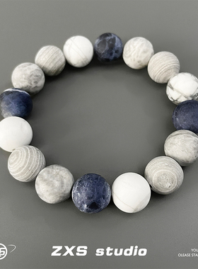 ZXS STUDIO 唯你是青山灰纹石手串男女文玩佛珠白松石串珠饰品潮