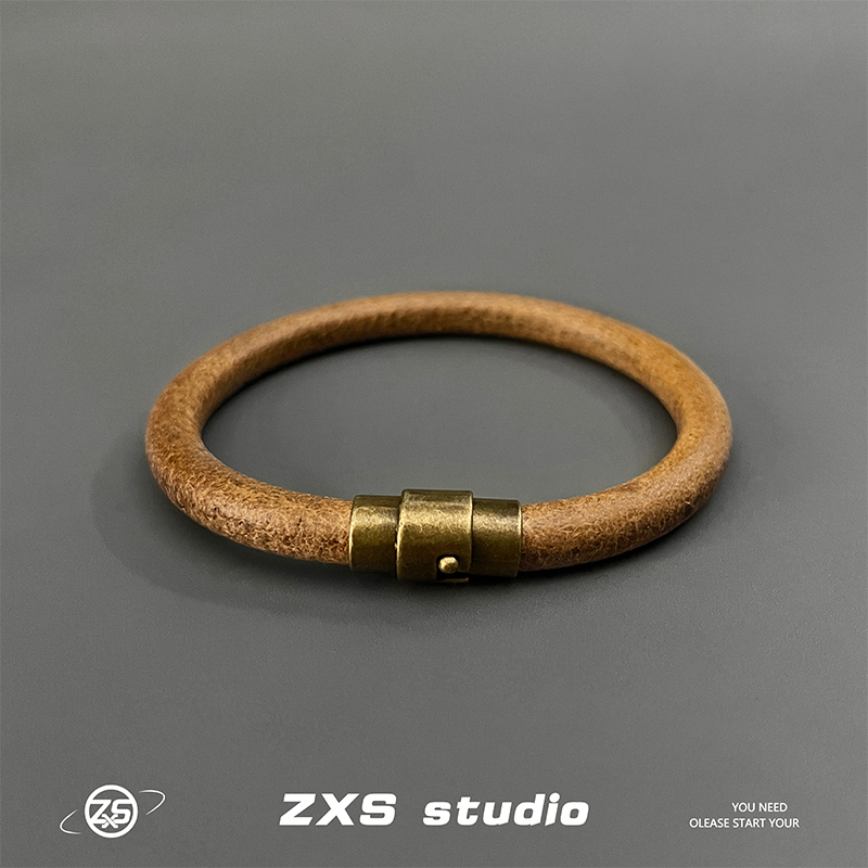 ZXS STUDIO 牛皮复古黄铜磁吸手环男女个性高桥养色手镯情侣手链 饰品/流行首饰/时尚饰品新 手链 原图主图