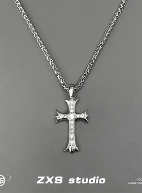 ZXS 新冷淡风复古罗马镶钻十字架嘻哈粗龙骨链子高级感吊坠男女潮
