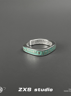 ZXS蓝色小珐琅爱心字母戒指ins高级感嘻哈开口可调节男女食指环潮