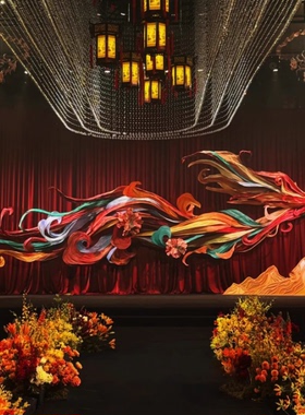 大型真丝纸艺凤凰现场布置红色系手工立体塑性吊饰氛围感美陈装置