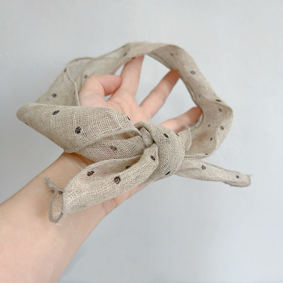 韩版简约亚麻雨露波点细长条护颈小领巾百搭条纹小丝巾发带头巾女