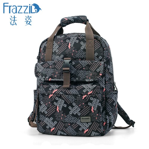 Frazzil法姿休闲双肩背包女大容量尼龙帆布背包轻便时尚旅游书包