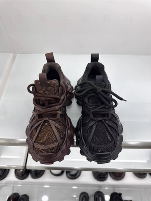 2025年新款系带时尚个性松糕底超轻舒适运动鞋女水钻满钻老爹鞋女