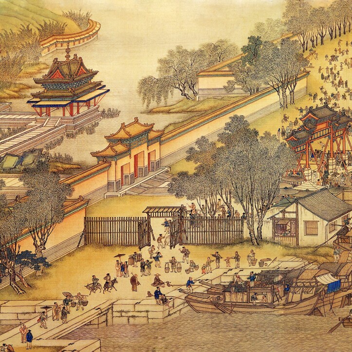 清明上河图清明清古典墙纸壁画办公室酒店餐厅电视背景墙壁纸壁画