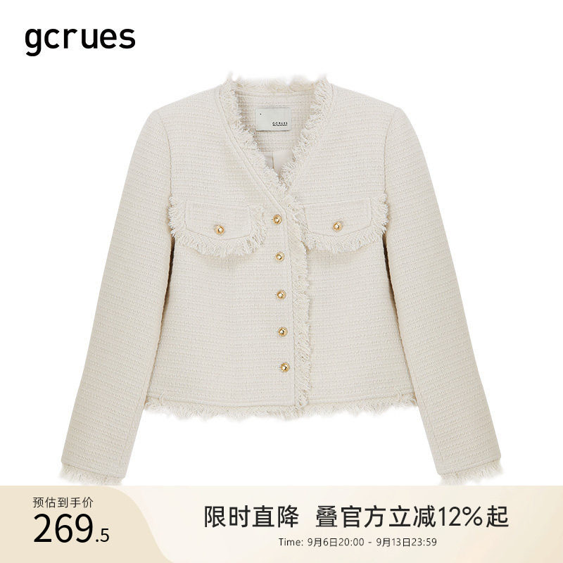 gcrues韩版毛边香风外套图片
